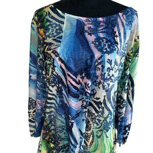 SHANA Artsy Vibrant Multicolor Women's Sheer Beautiful Blouse. XL